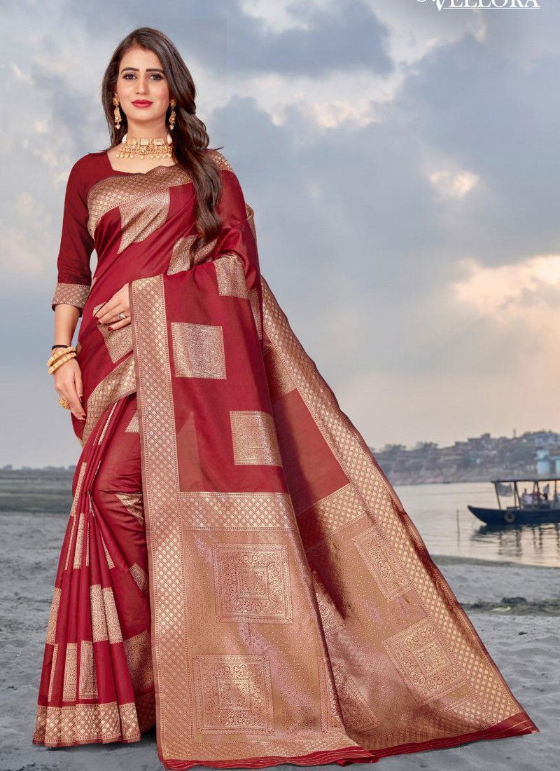 Red Colour Latest fancy Designer Festival and wedding Wear Heavy Banarasi Silk Sarees Collections 3201